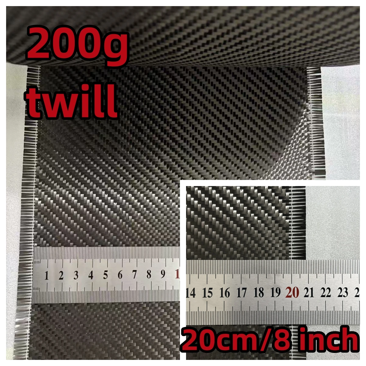 

T300 Real Carbon Fiber Cloth Carbon Fabric 3K 200gsm 2x2 twill 8"/20cm width,Used for bicycle,fishing rods，motorcycle,car.