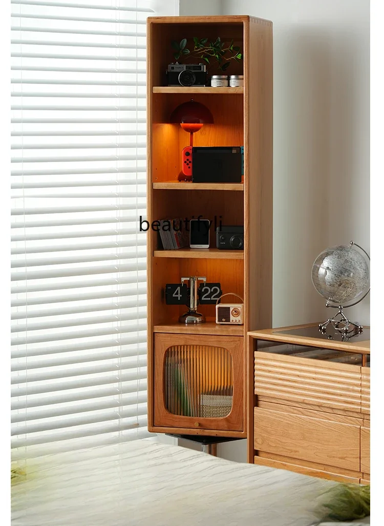 Solid Wood Rotary Mirror Cabinet Hallway Dressing   Cherrywood Storage Magazine Cabinet Living Room Floor Full-Length Mirror