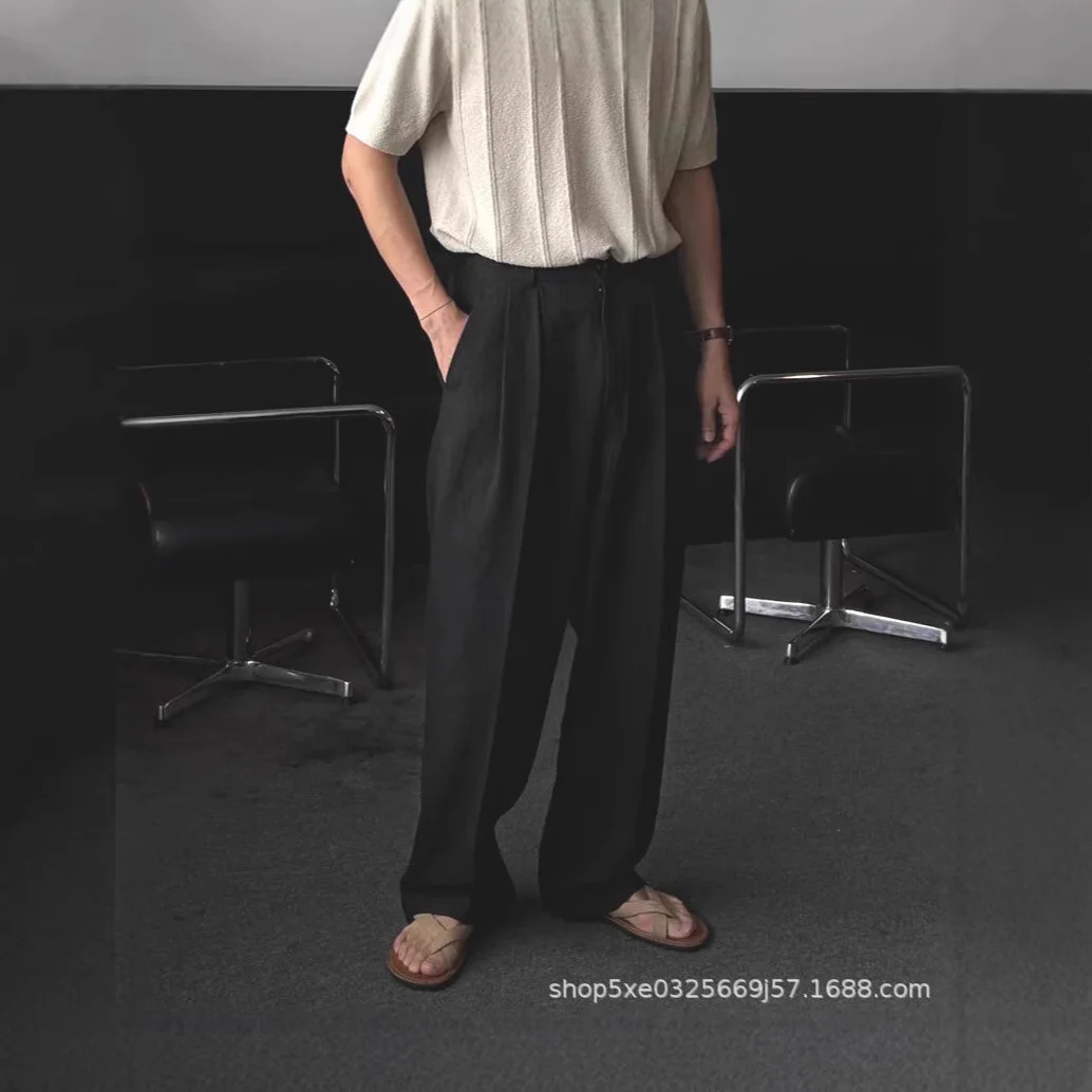Korean Style New Fashion Men's Solid Color Wide Leg Straight Simple Basic Daily Casual Trendy Trousers Male Suit Pants Clothes