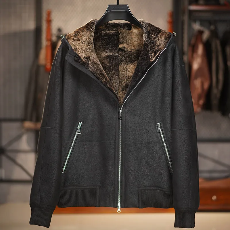 AYUNSUE 100% Echtem Schaffell Leder Jacke Männer Winter Luxus Natürliche Pelzmantel Mann Kleidung Weiche Kurze Herren Leder Pelz Mäntel