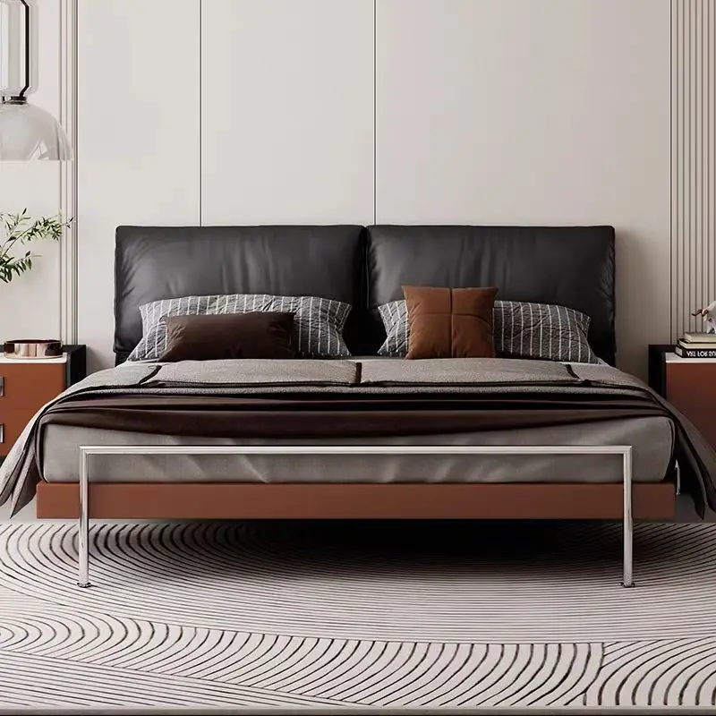

ua-Modern Wooden Beds Bedroom Furniture Upholstered Leather Bed Frame Simple Italian Design Luxurious Bed Furniture Bedroom#