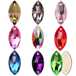 Colorful Navette 6A Crystal Glass Rhinestone Sewing Stones Red Blue AB Flatback Strass Sew on Rhinestones for Clothing Garment