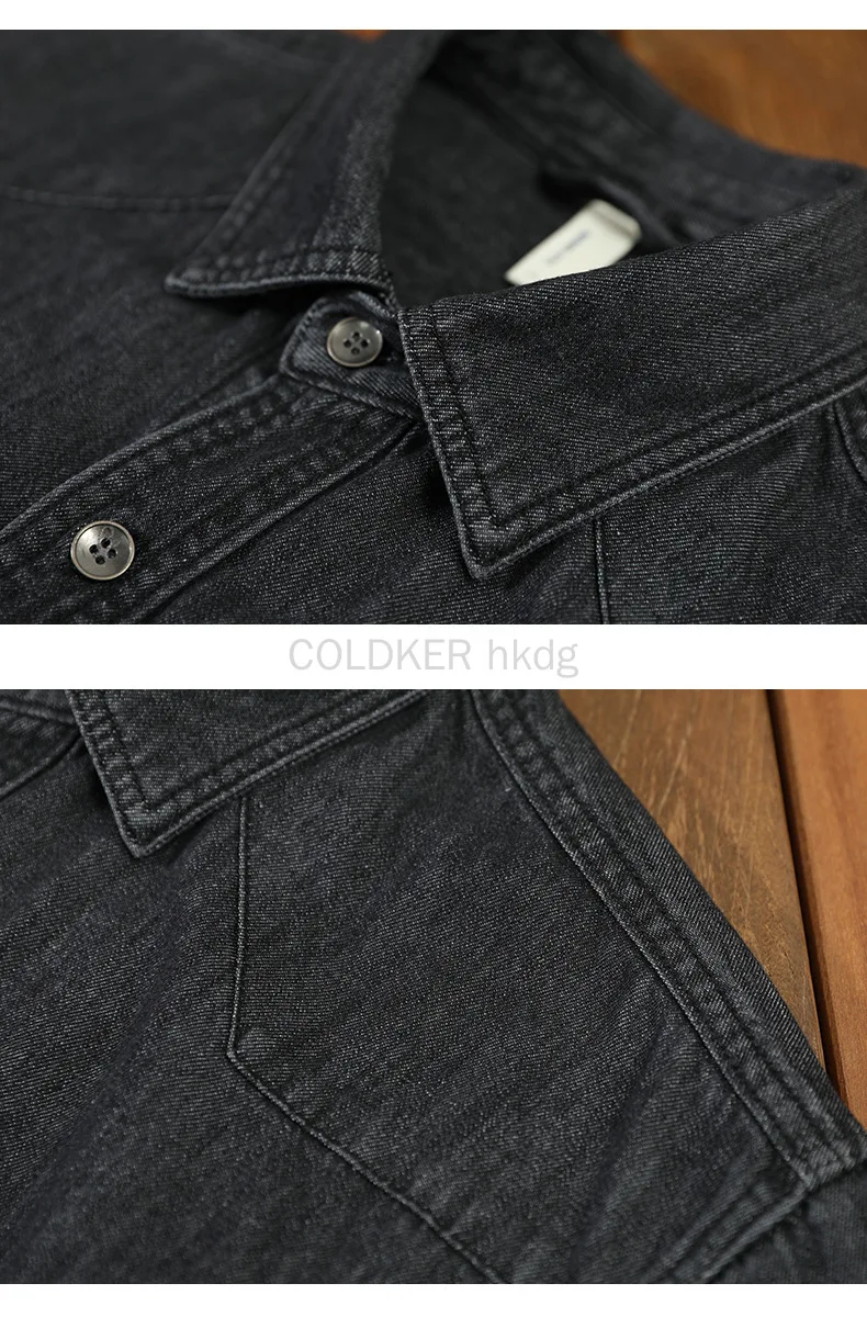 2024 New Cotton Men\'s Denim Shirt Long Sleeve Black Blue Drop Shoulder Button Pockets Cowboy Costume Korean Fashion Jeans Shirts