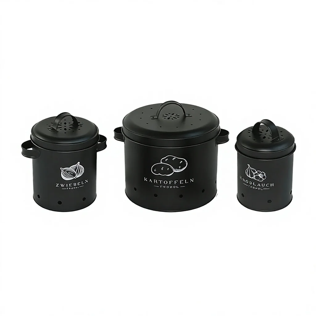 BX Minimalist Metal Set of 3 Customized Potato Onion Garlic Kitchen Storage Canisters for Presents