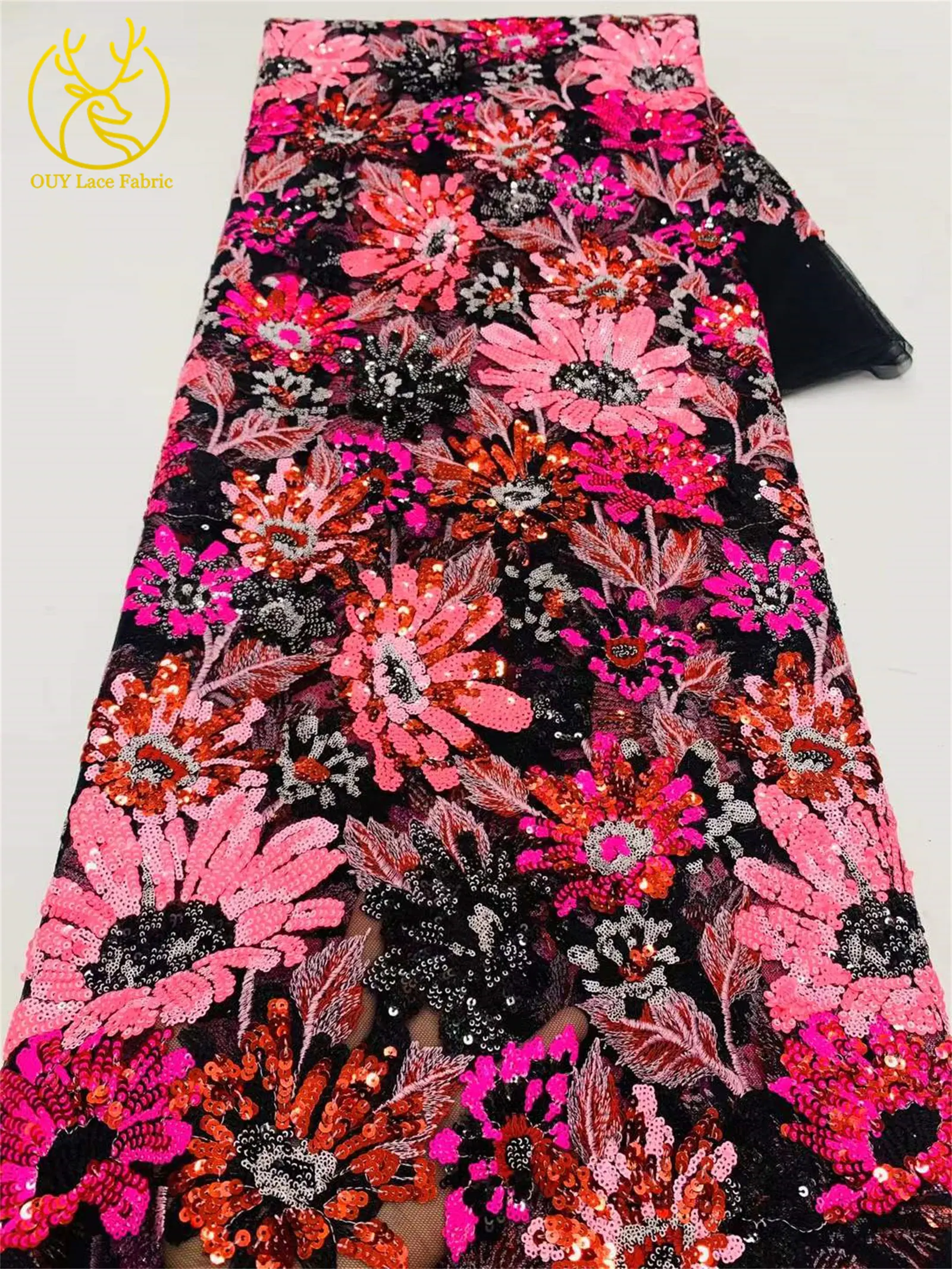 قماش دانتيل على شكل زهرة مطرزة بالترتر الفرنسي الجميل 2025 أنيق أفريقي نيجيري شبكي تول دانتيل للسيدات لفساتين الحفلات