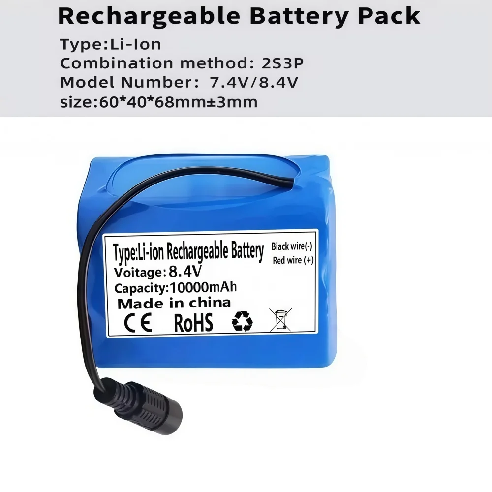 High-Capacity 8.4V 10000mAh 2S3P Battery with Built-in BMS – 7.4V/8.4V Bike Light & Searchlight Replacement