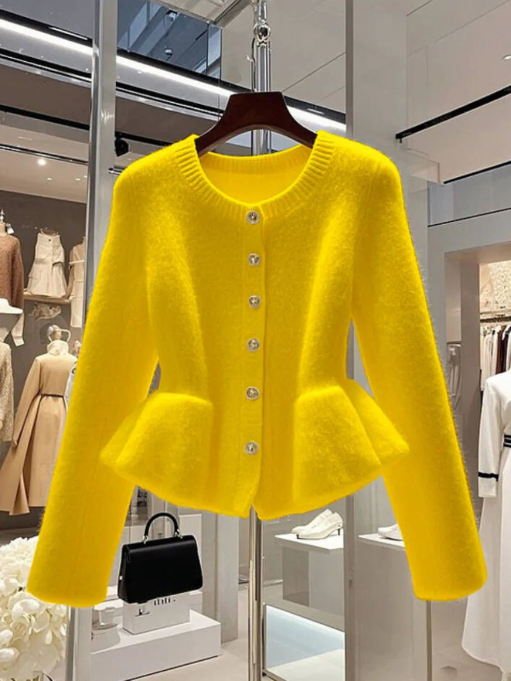 Neploe Korea Chic Simple Commuter 3D Ball Gown Cardigan Small Fragrance Advanced Minority Jumper Slim Waist Casual Knit Sweaters