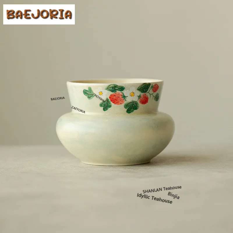 350ml Hand-painted Strawberry Jianshui Underglaze Color Washing Cup Bowl Writing-brush Washer Tea Residue Bucket Chaxi Crafts