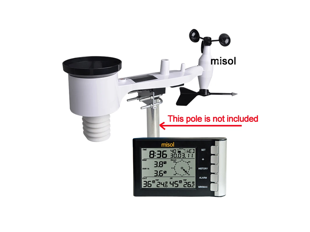 misol Professional weather station wind speed wind direction temperature humidity rain 433Mhz