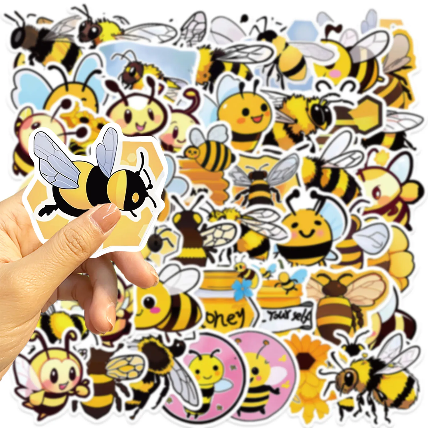 50PCS Fun Cartoon bee Graffiti Stickers Scrapbooking Collage Material Phone Cases Guitar Notebooks DIY Decorative