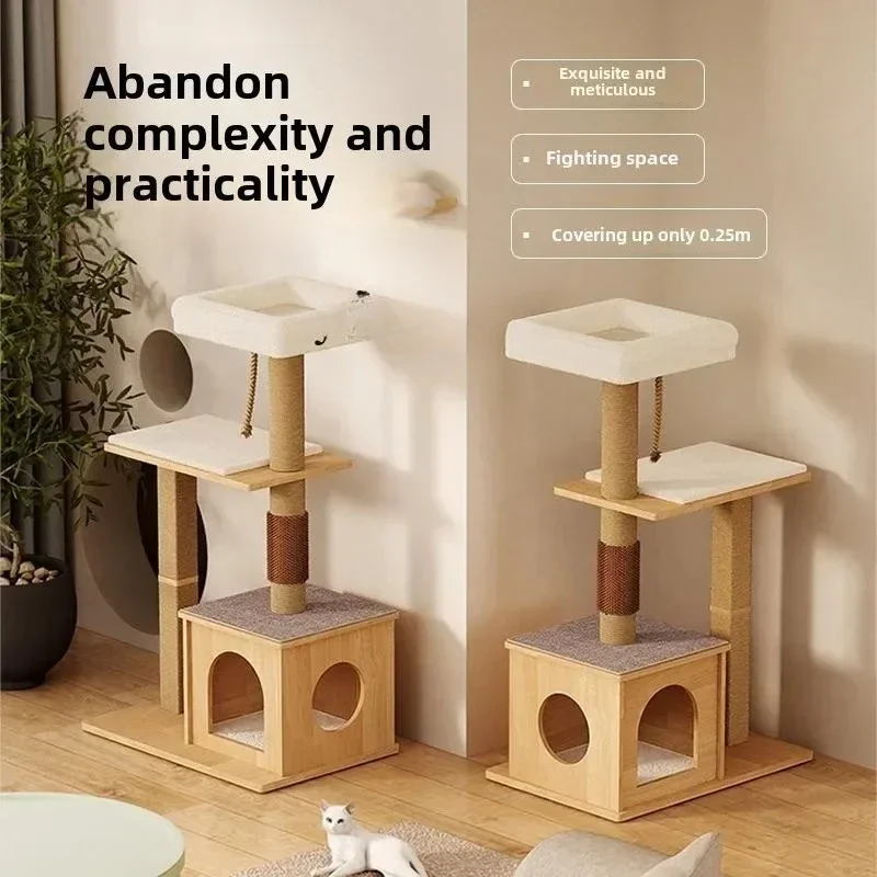 Integrated Cat Tree & Cat Litter Box, Space Saving Multi-Cat Cat Furniture for Home