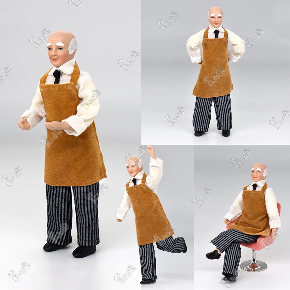 Dollhouse Miniature Mini Dolls With Stand For 1/12 Doll House Accessories Housemaid Chef Old Man Servant Mold Toys For Children