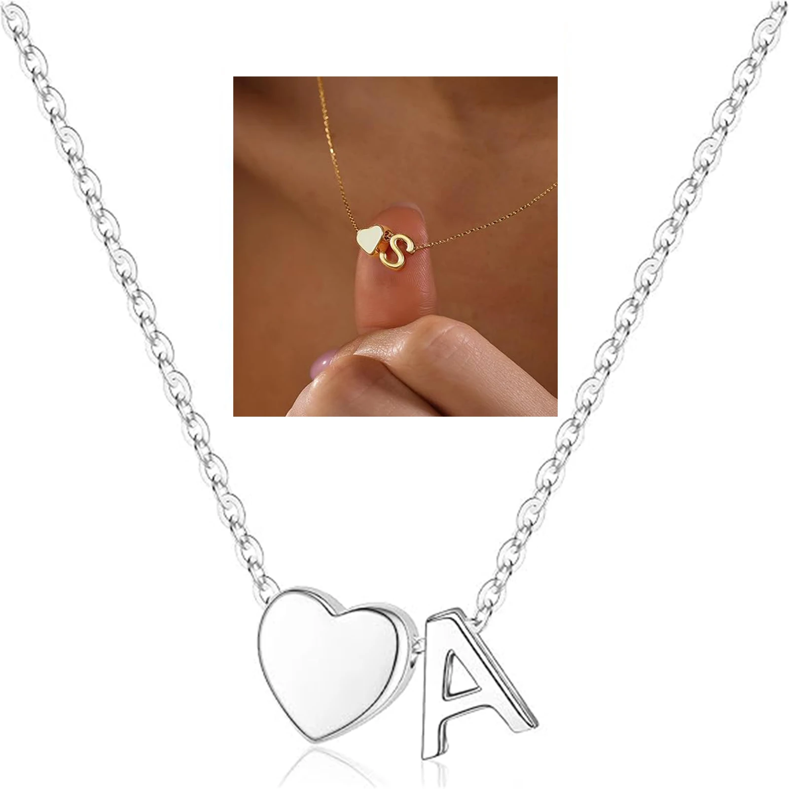 

Heart Initial Necklace for Women Teen Girls Stainless Steel Pendant Necklace Dainty Heart Necklaces Jewelry Gifts
