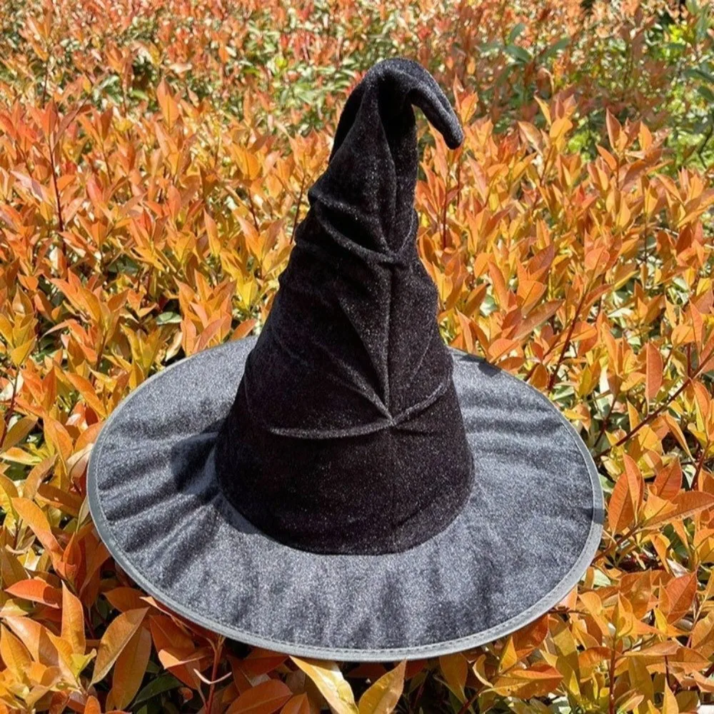 Topi Penyihir Halloween Beludru Hiasan Properti Pesta Bintang Topi Penyihir Aksesori Cosplay Dapat Dilipat Topi Halloween Wanita Pria