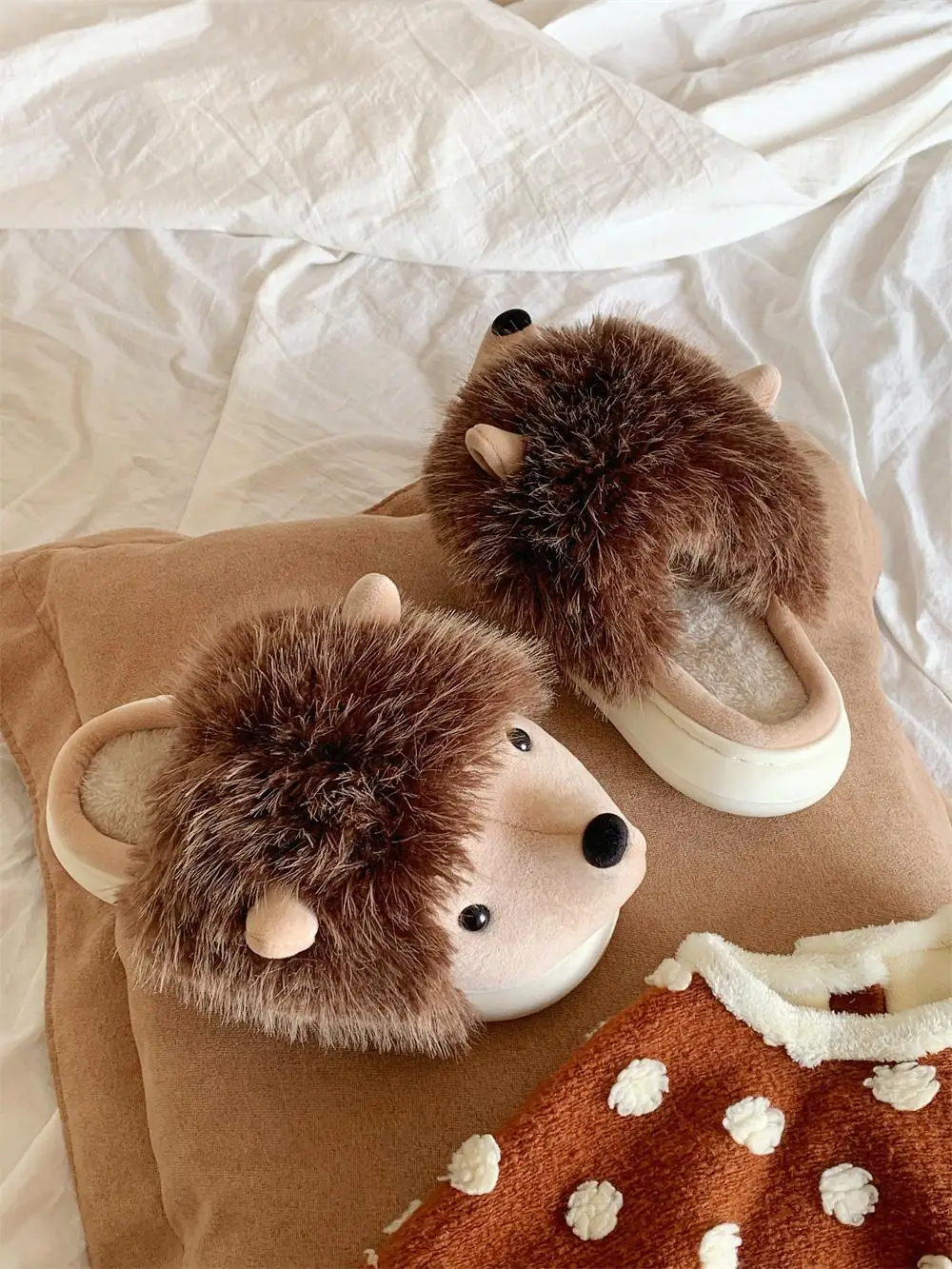 Hedgehog Cotton Slippers For Women Man Home Slippers Fashionable And Casual Winter Cute Indoor Household Slippers Fur Shoes