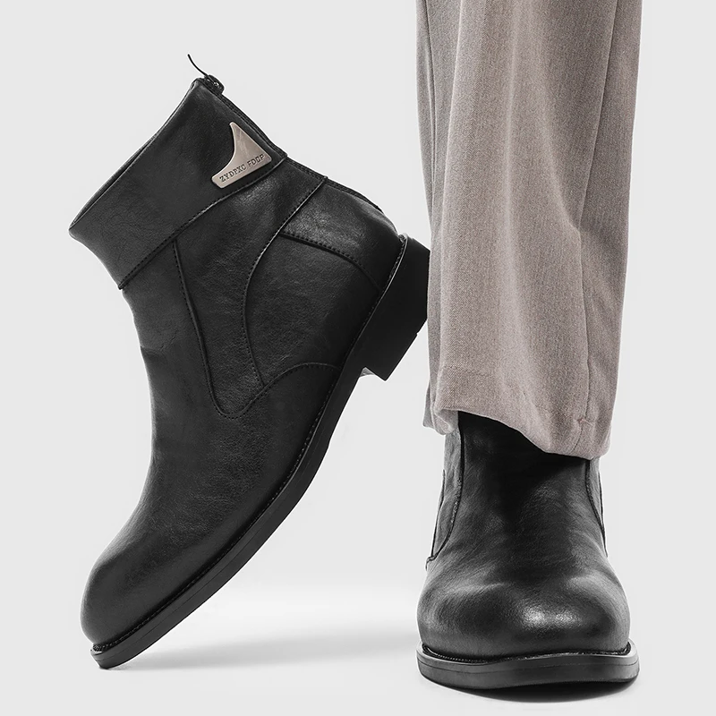 

Men's Black boots Trendy designer style Leisure Party Business Work 38-46 Outdoor street autumn winter High top leather shoes