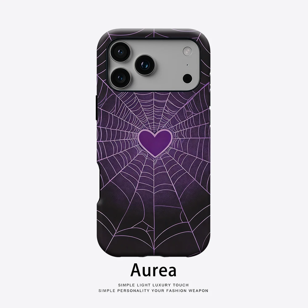 Aurea Case Matte Bumper für MagSafe Hülle für iPhone 17 16 15 14 Plus 13 Pro Max Stoßfeste Harte PC Lila Spinnennetz Herz Schutzhülle