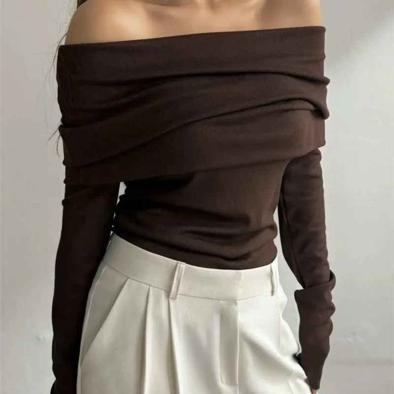 قميص نسائي متماسك عاري الكتفين جديد للخريف والشتاء بأكمام طويلة قميص داخلي بقصة ضيقة وطول قصير طبقة أساسية للتخسيس Ropa Mujer #5