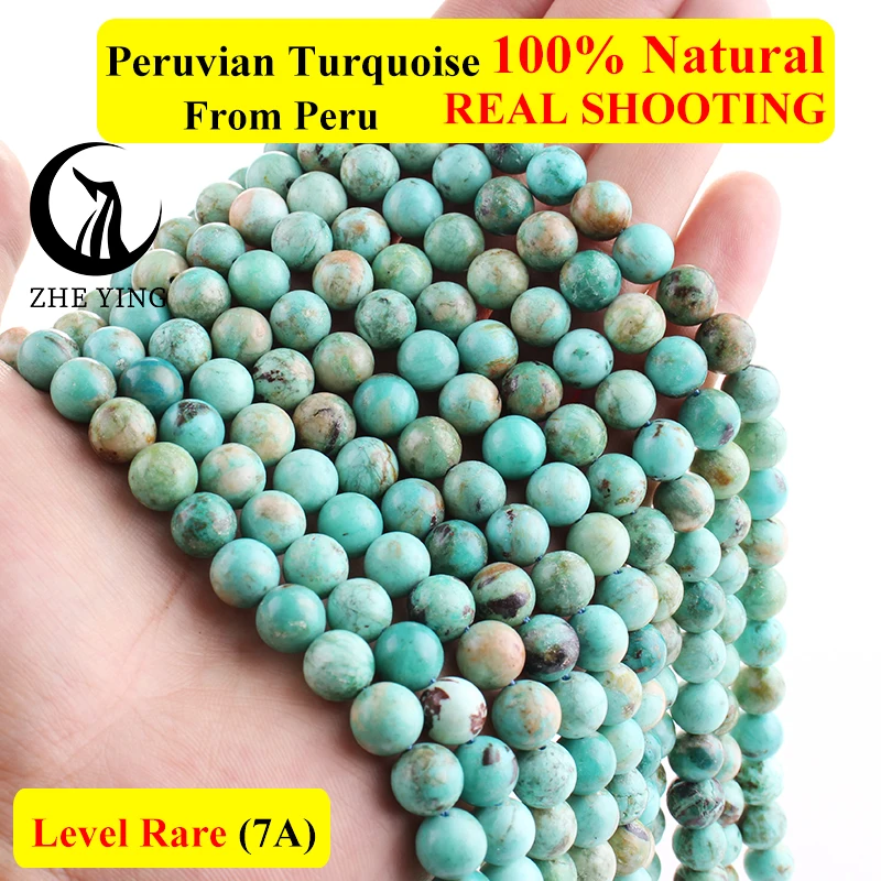 

Zhe Ying 7A Natural Peru Turquoise Beads Round Loose Gemstone Beads for Jewelry Making Bracelet Necklace Diy Accessories