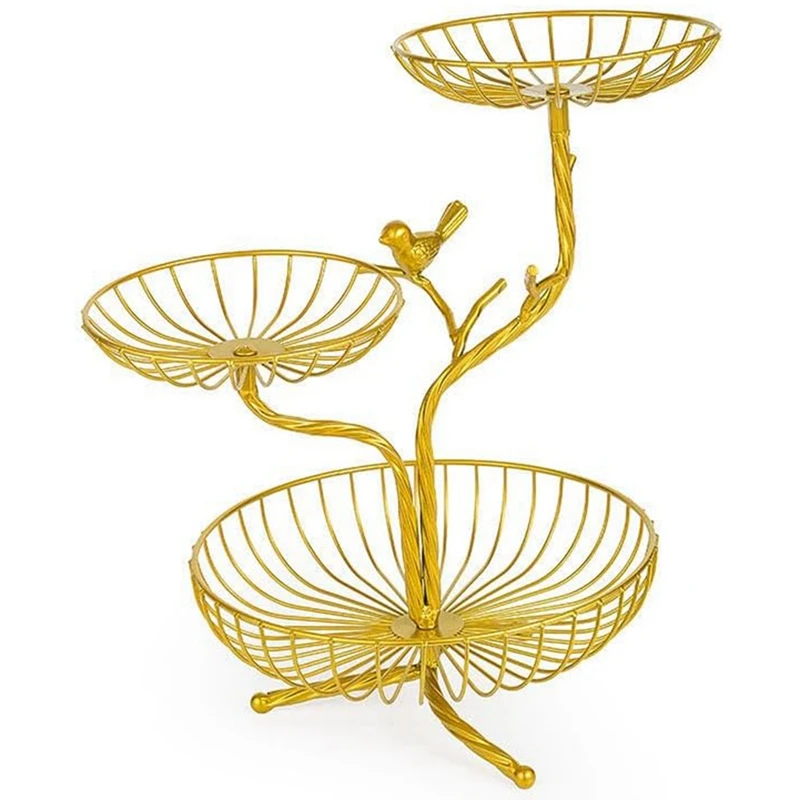 

PZHI-3-Tier Fruit Basket Holder Decorative Fruit Bowl Rack Metal Stand Table Countertop Holder For Vegetables Bread Snack