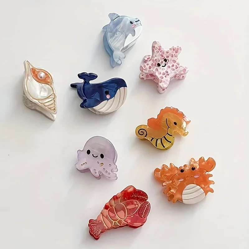 1pc Mini Hair Claw Clips Cute Ocean Animals Design Crab Whale Sea Shell Starfish Cute Sweet Hair Accessories For Women