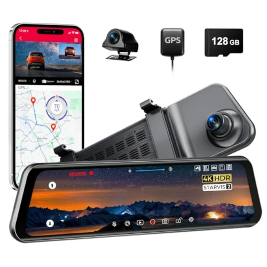 LD4K Max Mirror Dash Cam with 4K Front and 2.5K Rear Camera STARVIS 2 Sensor ADAS BSD LCA Smart Mode GPS G-Sensor Loop Recordin
