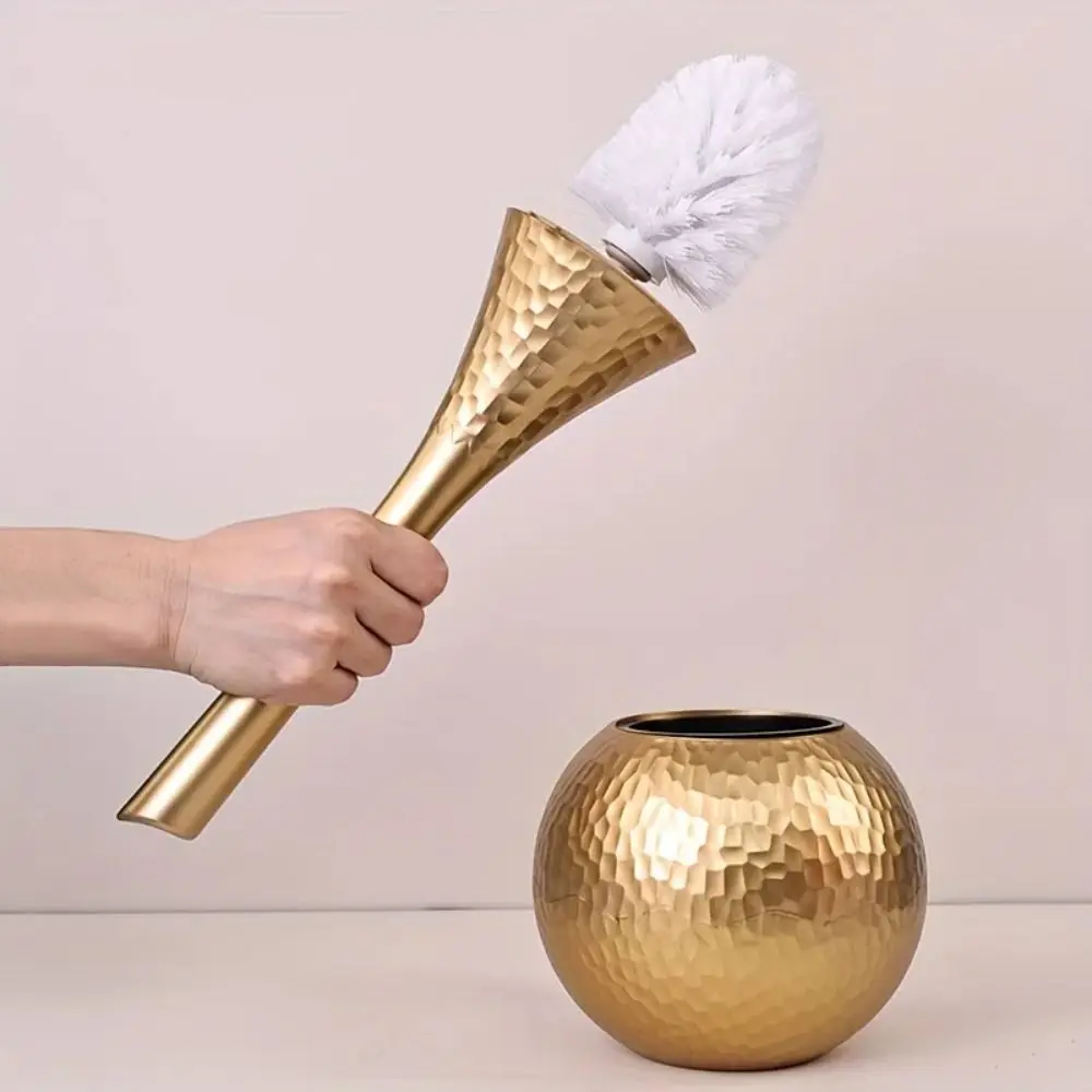 High Quality Golden High-end Cleaning Brush Long Handle Non-Scratch Toilet Brush with Base Holder Household Bathroom Brush
