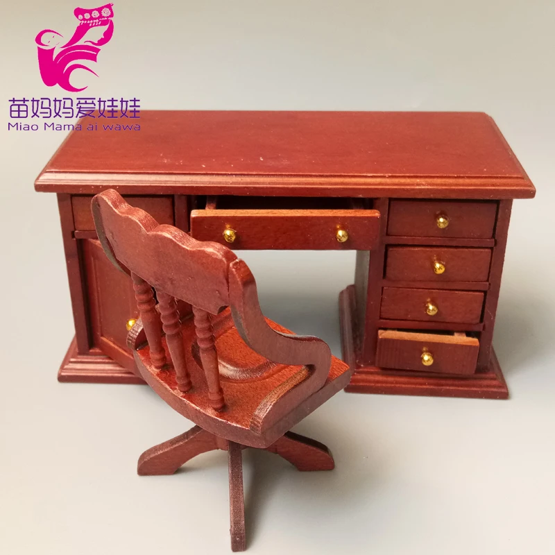 1:12 Doll house wooden mini furniture study room office desk chair writing desk charm sofa for 1:8 bjd doll