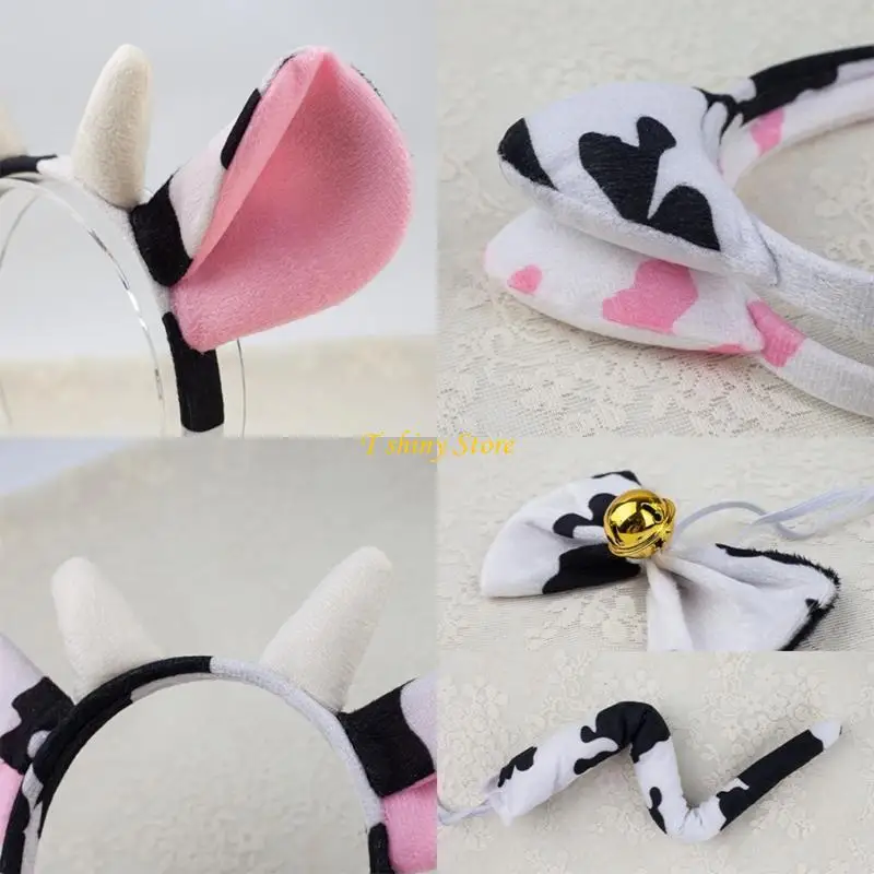 N58F Practical Cartoon Cow Horn Headband met zachte pluche geschikt voor verschillende leeftijden en hoofdmaten Kids Teen