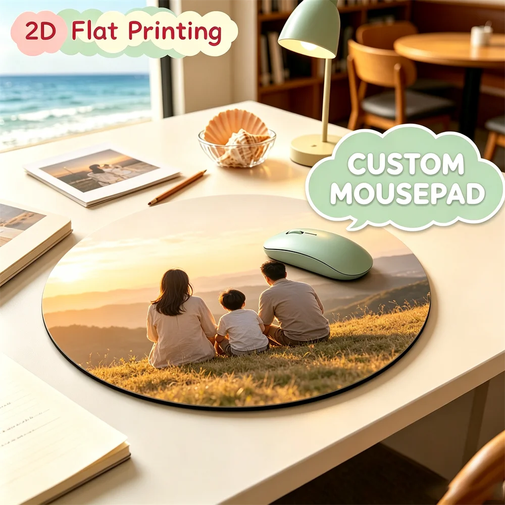 Custom round Mouse Pad Personalized Circular Desk Mat with Non-Slip Rubber Base Printed Photo & Text
