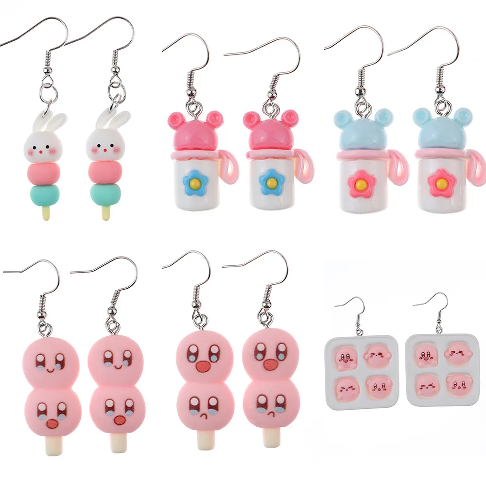 Ovxxons 1 Pair Fun Cute Rabbit Kettle Earrings Creative Star Kirby Group Food Box String String Ear Hook