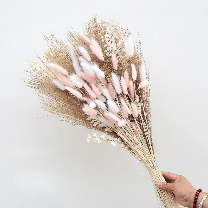 Natural Reeds Pampas Wheat Oats Bunny Tails Multi-Color Mixed Dried Flower Bouquet Boho Rustic for Home Window Vase Wedding Gift