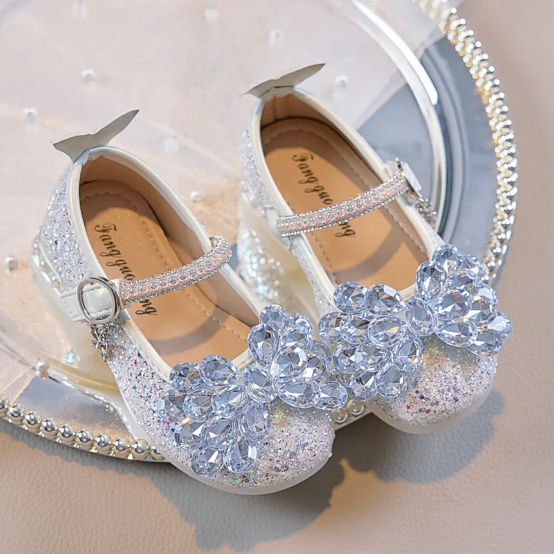 

Детские туфли-балетки для девочек с бантом, стразами и блестками, праздничные туфли для малышей, туфли-балетки для девочек с блестящими ремешками