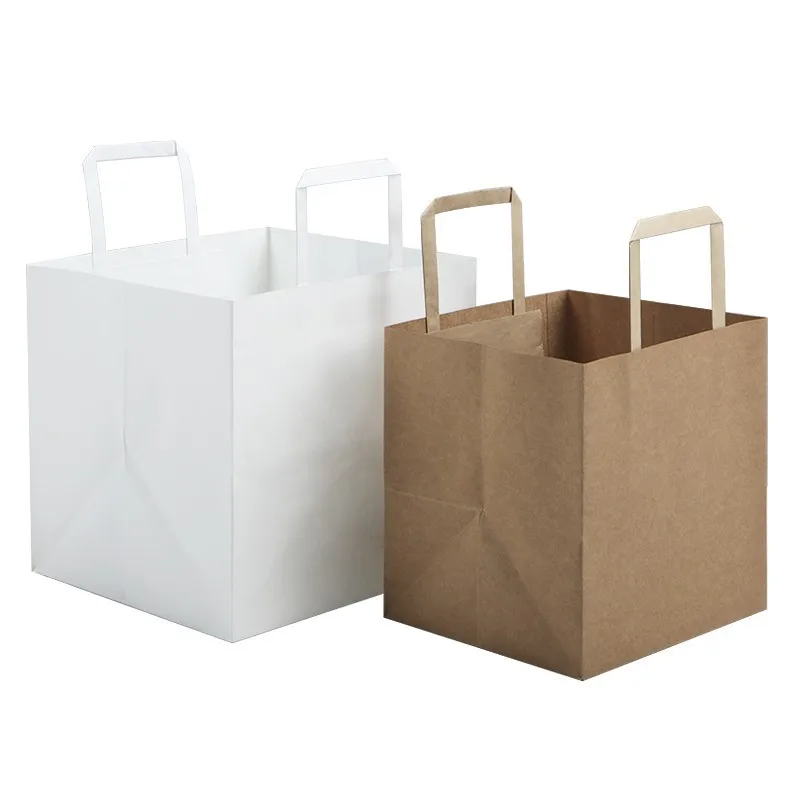 10pcs Kraft Paper Bag with Handle Gift Bags Biscuit Candy Food Cookie Bread Snacks Takeaway Bags Cake Boxes Packaging