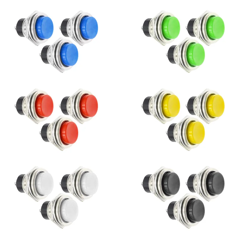

5/20/100Pcs DS-212 16mm Momentary Round Switch Push Button Switch 2Pin ON-OFF Self-reset Switches