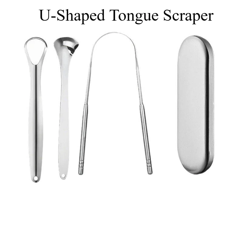 High Quality U-Shaped Tongue Cleaner Boxed Tongue Scraper Stainless Steel Oral Cleaning Tongue Brush