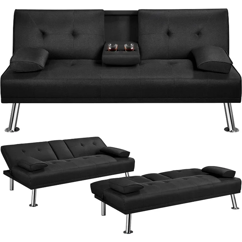 Leinen Stoff moderne Schlafs ofa Futon Couch Bett Klapp Liege Schlaf reversible Loves eat Cabrio Daybed, 2 Getränke halter