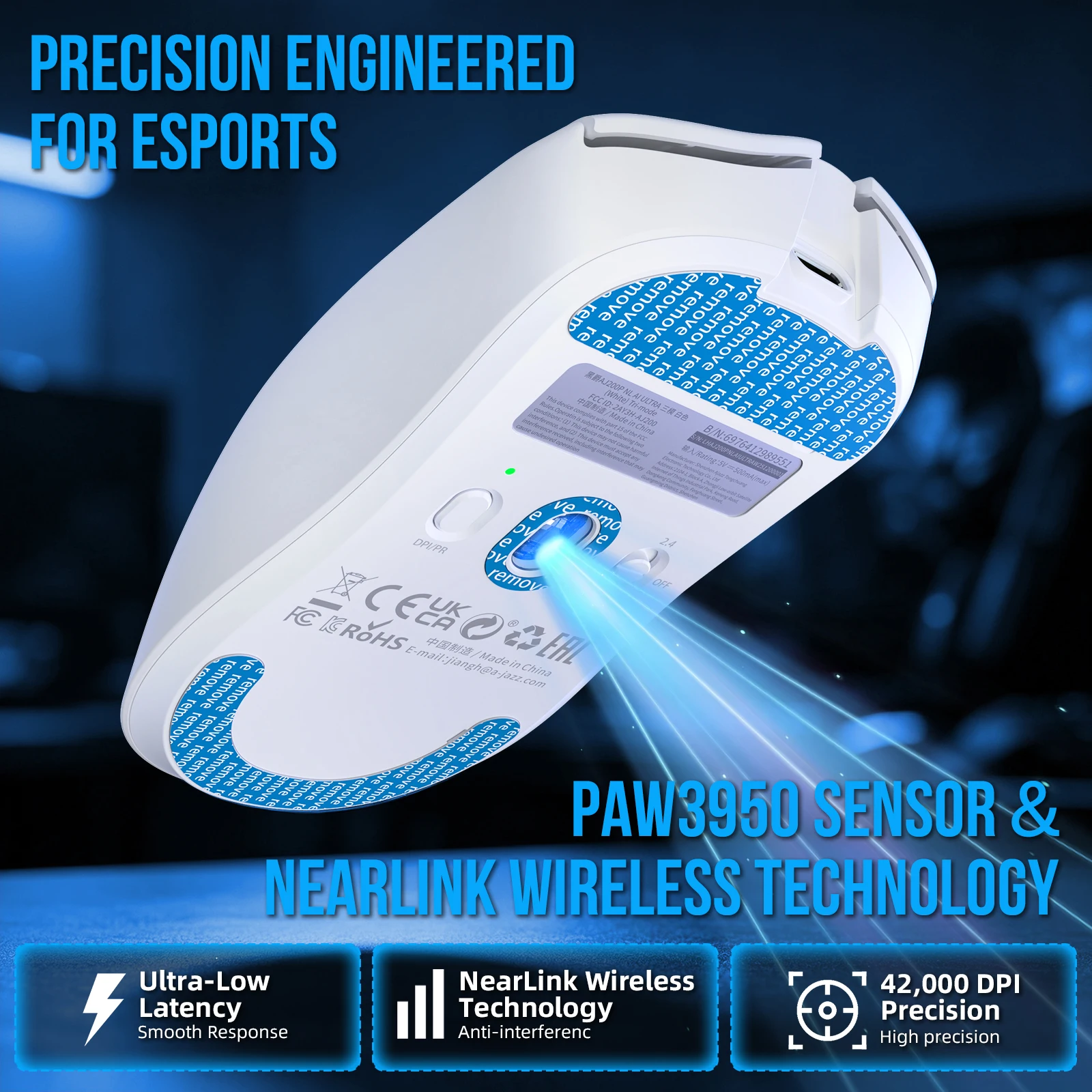 AJAZZ AJ200P NL‑AI‑ULTRA Tri‑Mode Wireless Gaming Mouse,65g Lightweight ，NearLink Tech & 42000 DPI ,Built‑in AI Voice Assistant