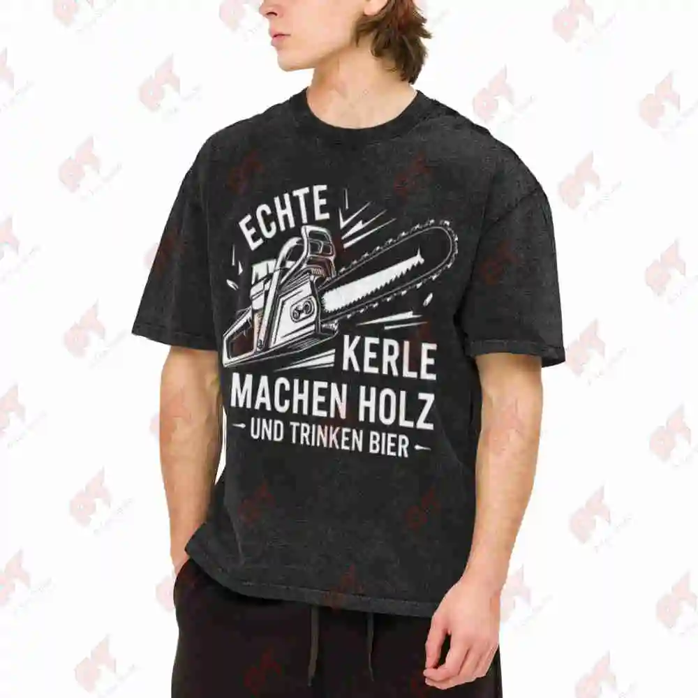 Chainsaw Beer Logging German 180Gsm Vintage Washed Tee Pure Cotton T-Shirt