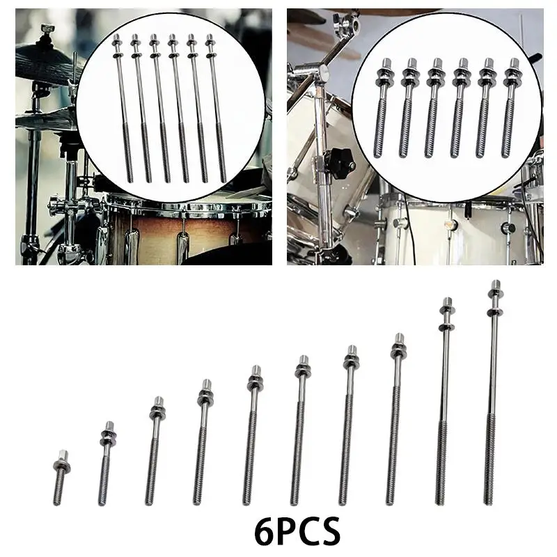 6x Drum Tension Rods Metal Drum Screws for Percussion Instrument Snare Drums