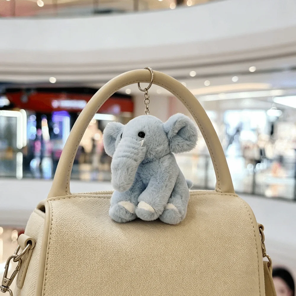 Adorable Polyester Elephant Keyring Cute Cartoon Fluffy Stuffed Keychain Soft Multiple Colors Animal Bag Pendant Gift