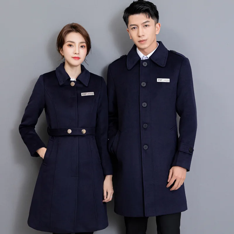 Business Wear Autumn and Winter Woolen Overcoat Men's and Women's Company Bank Work Clothes Hotel Front Desk Mid-Length Slim Jac