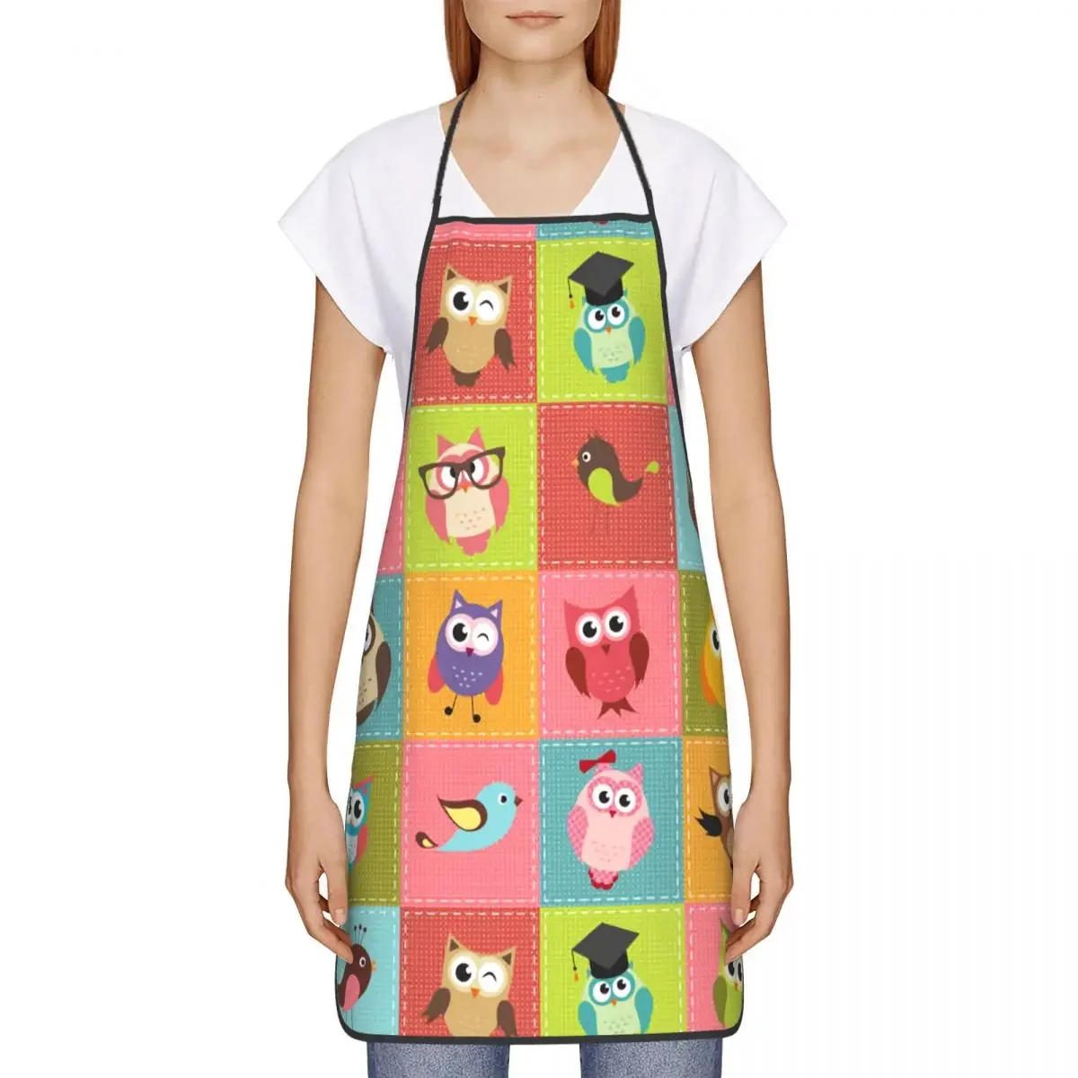 Cute Cartoon Owls Collage Funny Aprons Men Women Animal Adult Unisex Kitchen Chef Bib Tablier Cuisine Cooking Baking Painting