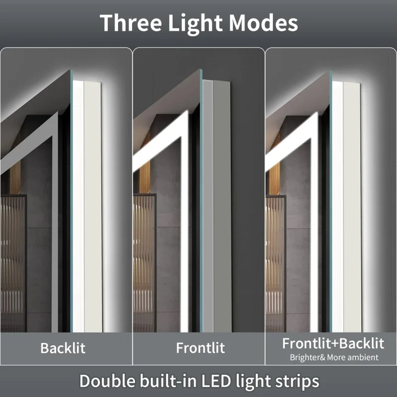 (UUX) LED, 48x36 polegadas retroiluminado + espelho de vaidade de banheiro iluminado frontal com luzes para parede, luz dupla St UQ