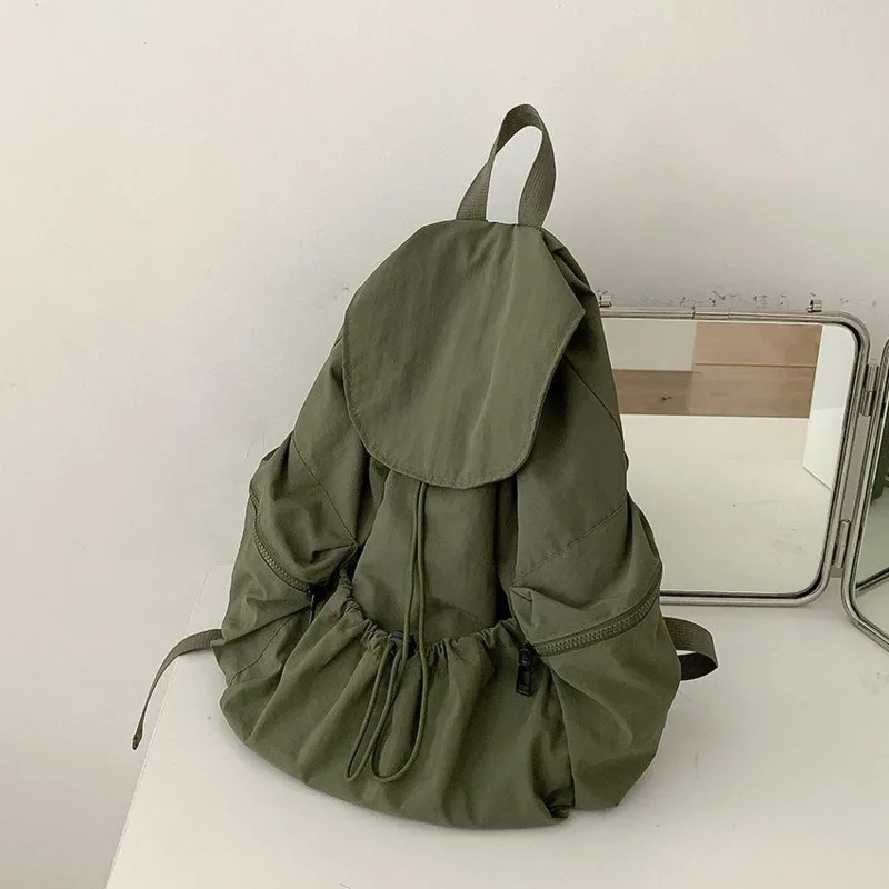 2024 Fashion Large Capacity Pleated Drawstring Back Pack Backpack For Women Shoulder Bags Girls Solid Color Travel Backpacks