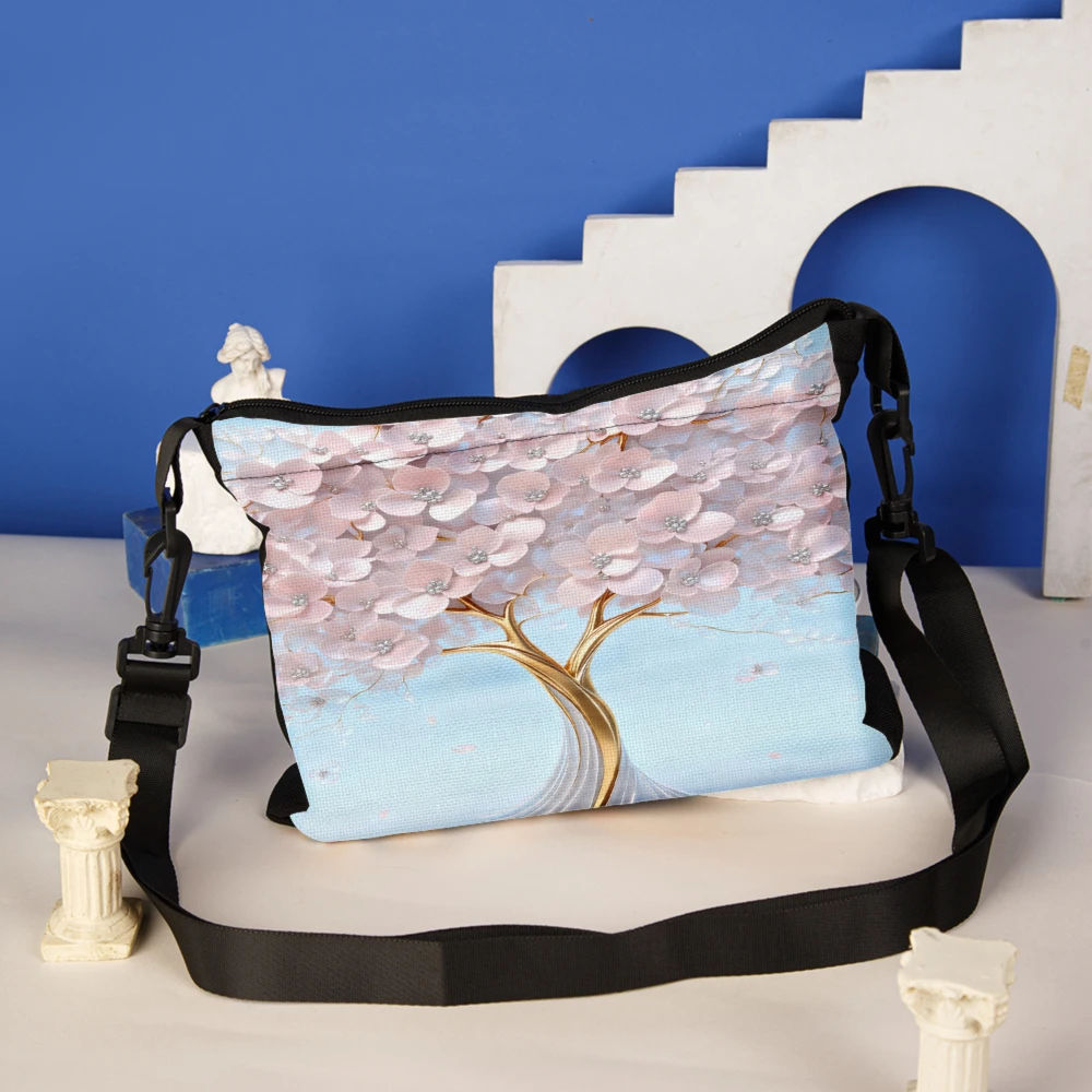 1pc Fashion Crossbody Bag Light Blue Cherry Blossom Tree Print Shoulder Bags For Women Casual Daily Use Travel Shopping  Pouch