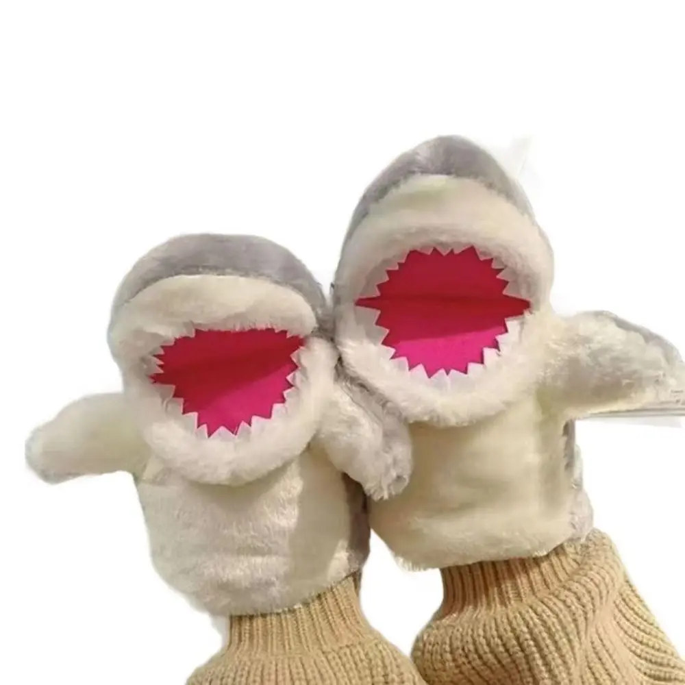 Pink Grey Plush Shark Hand Puppet Storytelling Cartoon Shark Hand Finger Story Puppet Imaginative Play Early Education