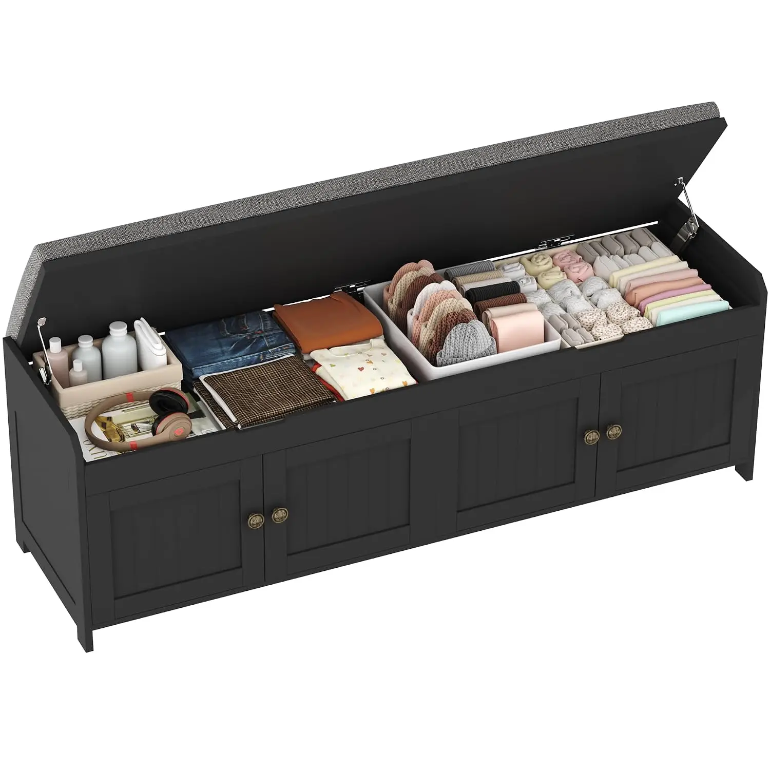 Lift Top Storage Bench with Cushioned Seat, Wooden Shoe Cabinet Bench for Entryway Bedroom Hallway, 54.4