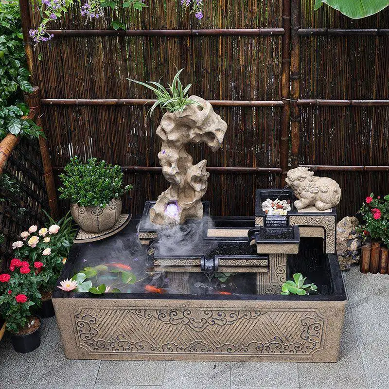 

Outdoor rockery water fountain fish tank water feature balcony goldfish tank landscaping landscape fish pond