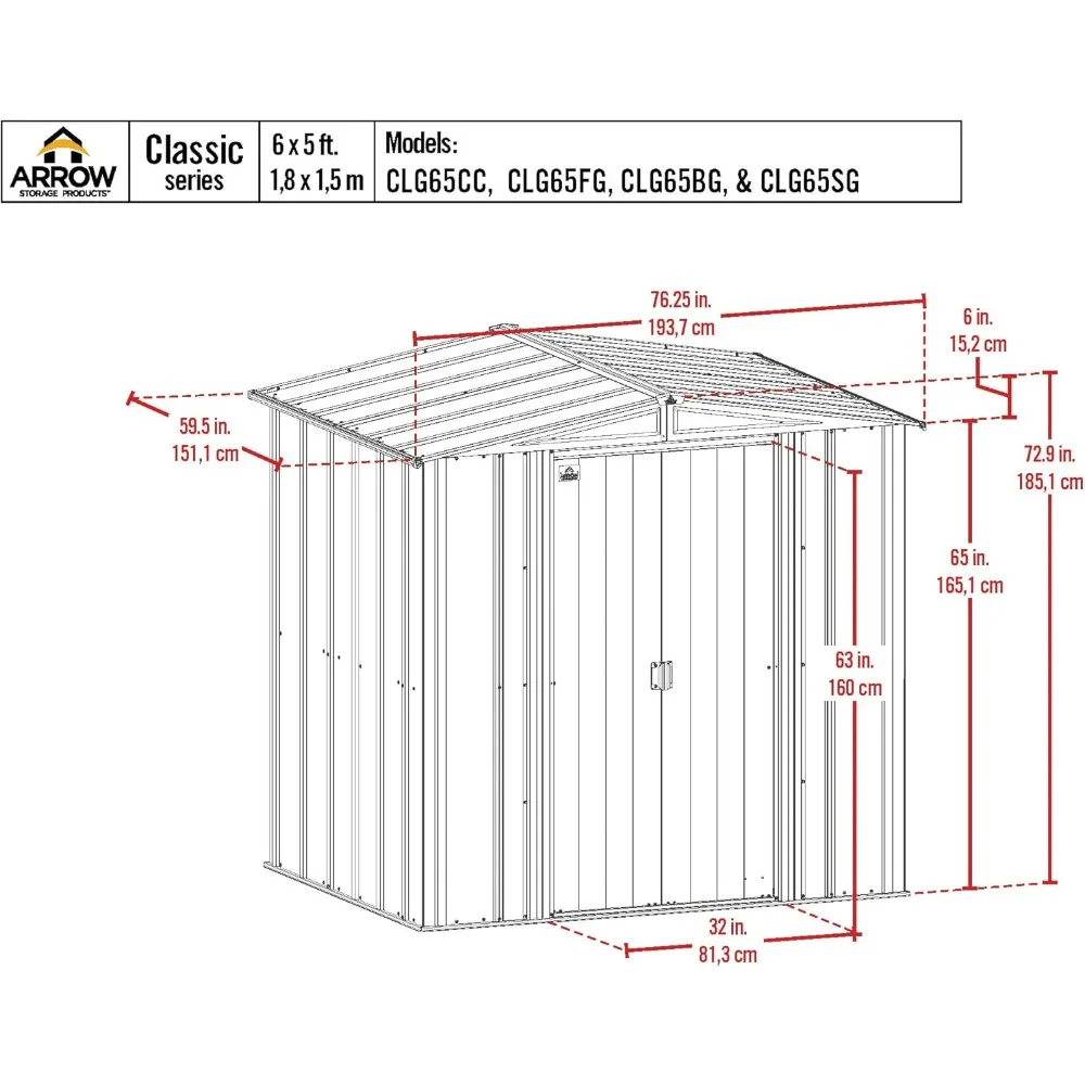 سقيفة تخزين فولاذية كلاسيكية على شكل سهم، 6 × 5، لمسة نهائية من الفحم